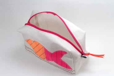 Segeltuch Kosmetiktasche eckig mit Fisch orange/pink